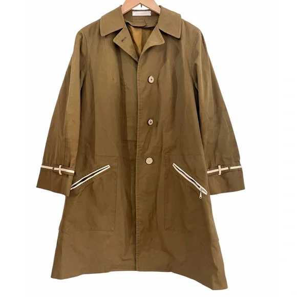 Vintage 70s A Line Trench Coat White Piping Indie Sleaze M - Picture 5 of 11